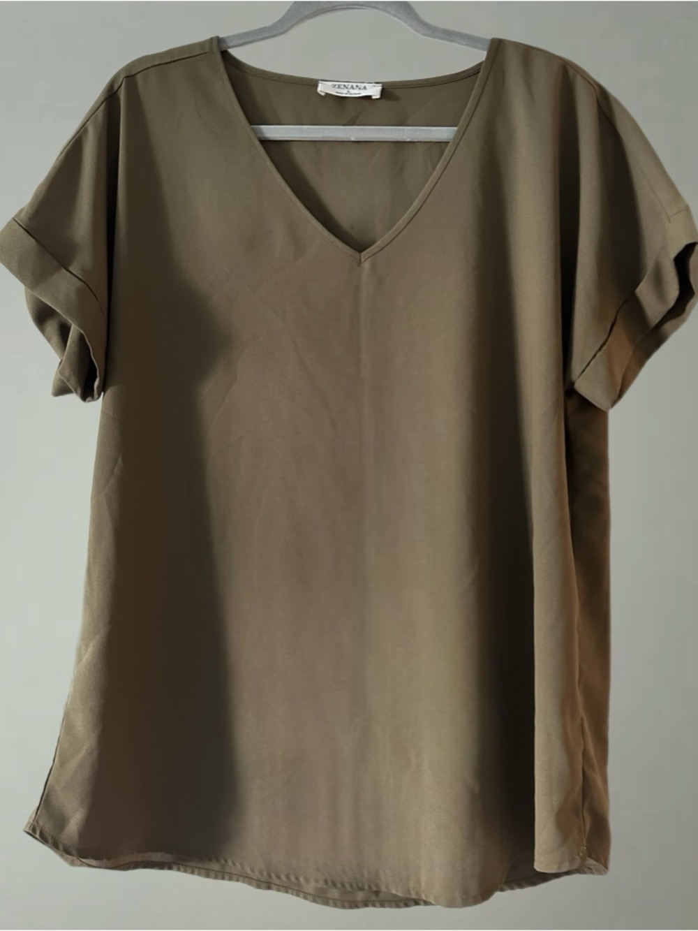Olive V-Neck Short Sleeve Blouse